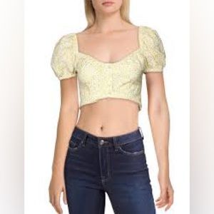 NWT|Bardot|Christie|Off shoulder|Floral|Crop top|sz M|Yellow|White